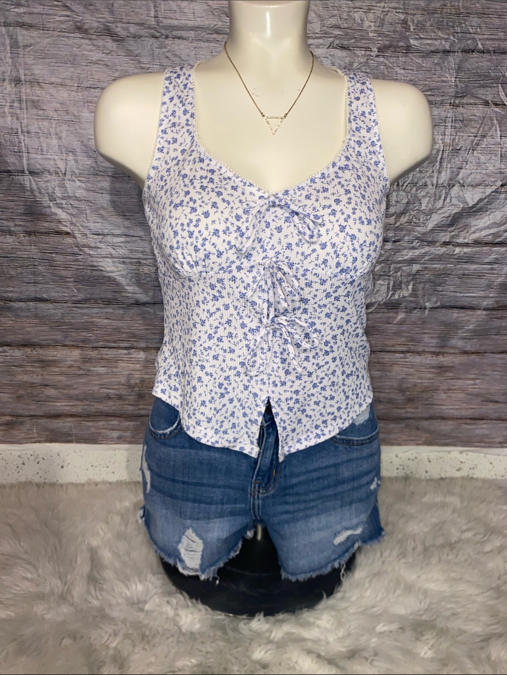 Just Polly Floral Print Tie-Front Tank Top